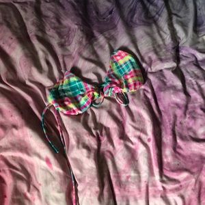 Bikini top that’s blue pink and green